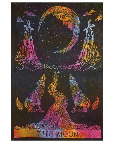 Wolf Howling to the Moon Wall Hanging Handmade Cotton Tapestry 84"x54" inch