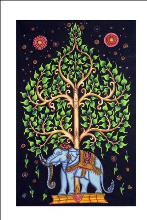 Tree Of Life With Elephant Wall Hanging Handmade Cotton Tapestry 84" x 54" inch