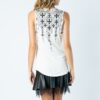 18008T Zippered Sleeveless Top with Prints & Rhinestone VTrendz