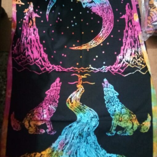 Wolf Howling Tiedye Poster Wall Hanging Handmade Cotton Tapestry 40"x30" inch