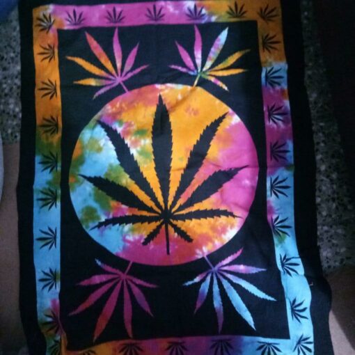 Big Hemp Leaf Tie dye Poster Wall Hanging Handmade Cotton Tapestry 40"x30" inch