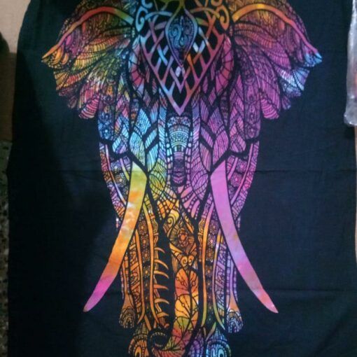 Elephant Black Base Tiedye Poster Wall Hanging Handmade Cotton Tapestry 40"x30" inch