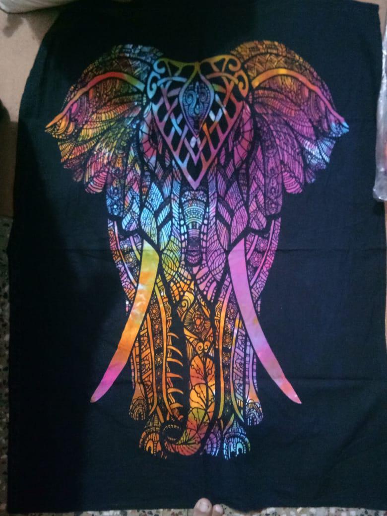 Elephant Black Base Tiedye Poster Wall Hanging Handmade Cotton Tapestry 40"x30" inch