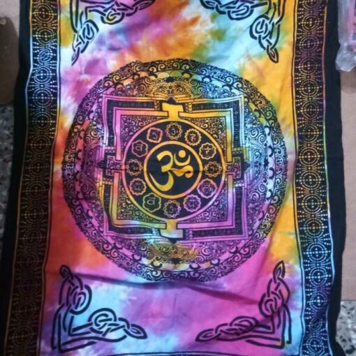 Tibetan Om Tiedye Poster Wall Hanging Handmade Cotton Tapestry 40"x30" inch