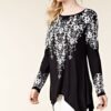 15503L-Top , Long Sleeves Bling Top With Print and Stones By Vocal VTrendz