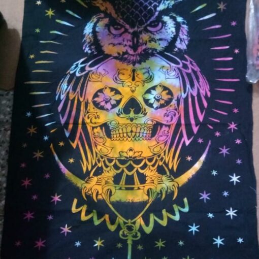 Sugar Skull Owl Tie dye Poster Wall Hanging Handmade Cotton Tapestry 40"x30" inch
