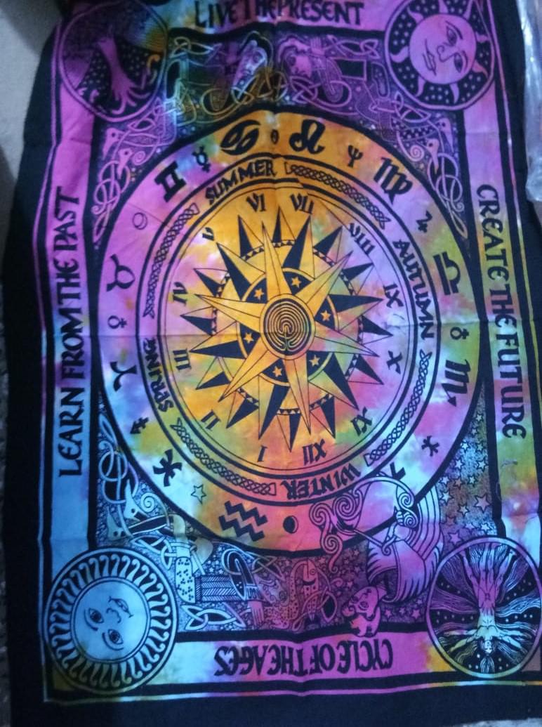 Bedspread 100% Cotton Bedding Coverlet Art Box Store Cycle of The Ages Hippie Tapestries Cotton Handmade Indian Tie Dye Multicolored Hippie 30x40 TApesty Wall Hanging 