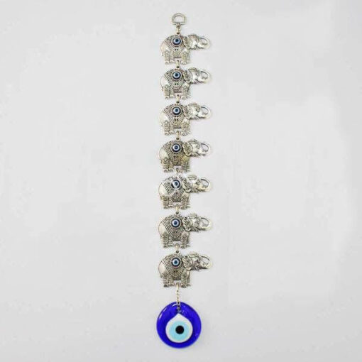 7-Elephant Hanging with Evil Eye, Handmade, 12" Inch