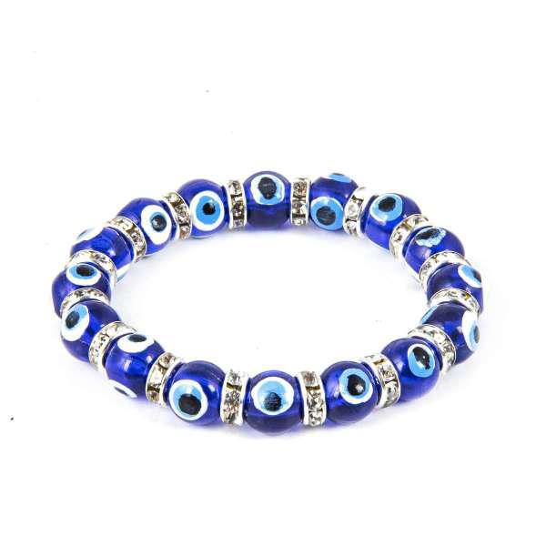 Evil Eye Bracelet for Protection, Blue, Handmade 10 mm & 12 mm