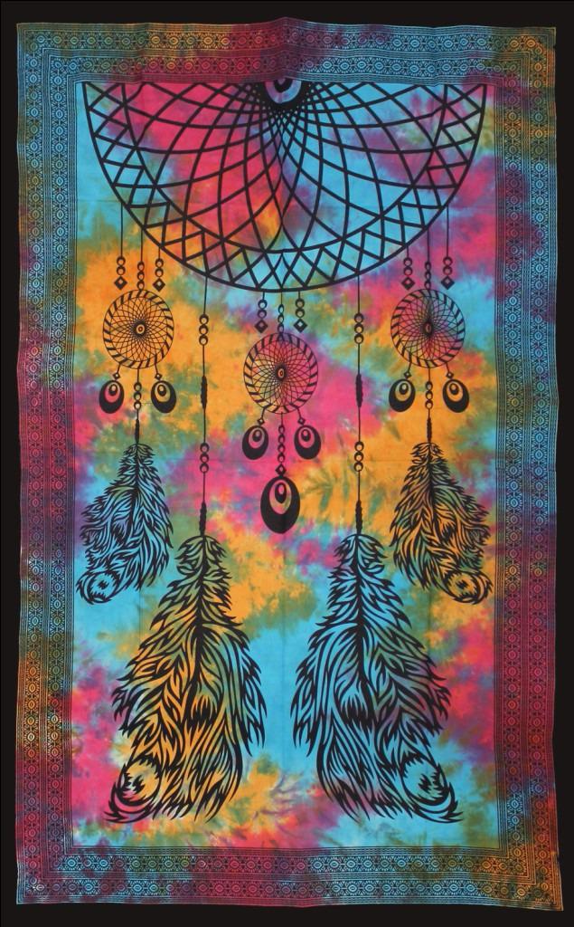 Dream Catcher 1/2 Circle Wall Hanging Handmade Cotton Tapestry 84"x54" inch - Image 3