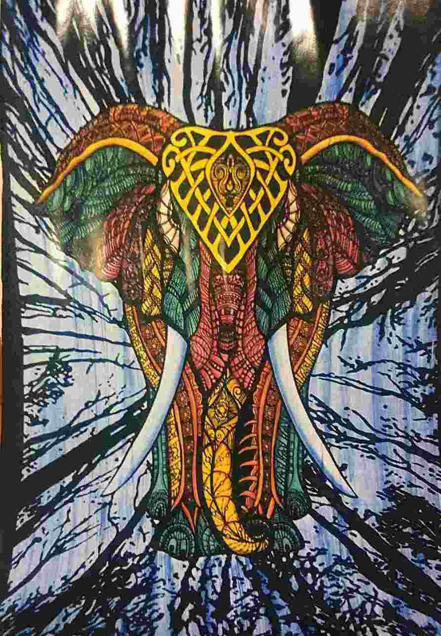 Elephant in Forest Wall Hanging Handmade Cotton Tapestry 84"x54" inch