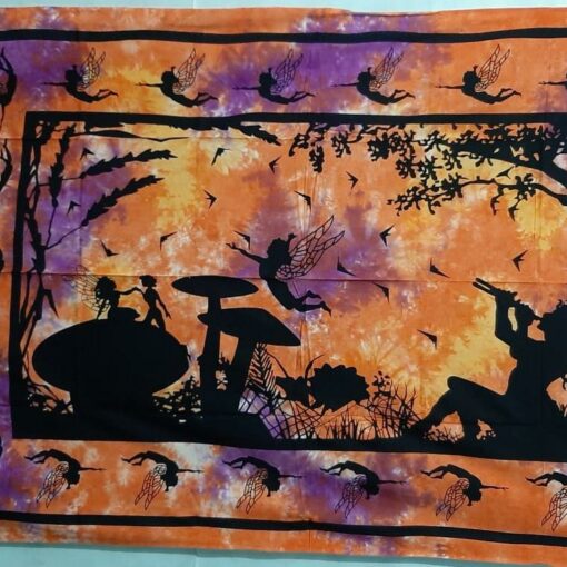 Mushroom Fairy Wall Hanging Handmade Cotton Tapestry 84"x54" inch