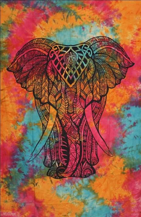 Elephant Tiedye Wall Hanging Handmade Cotton Tapestry 84"x54" inch - Image 3