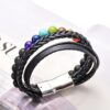 7 Chakra Volcanic Lava Stone Magnetic Therapy Leather Bracelet 7 Chakra Yoga Magnet Buckle Bracelet Unisex VTrendz