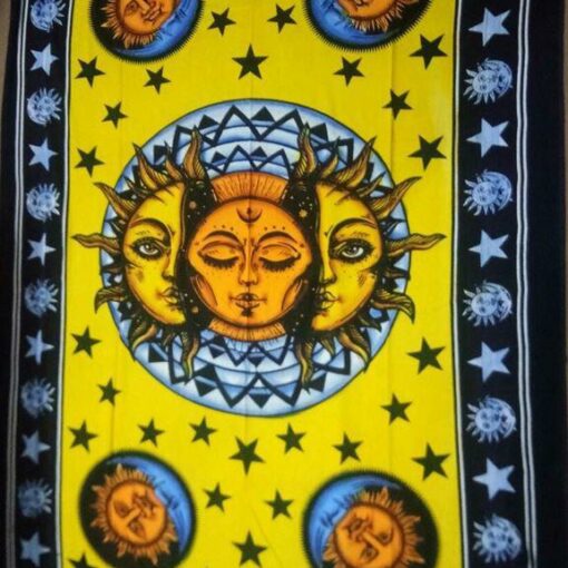 Sun Split and Moon Vertical Hang Wall Hanging Handmade Cotton Tapestry 84"x54" inch