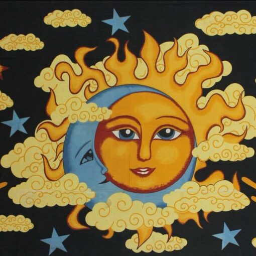 Sun Moon Cloud Horizontal Hang Wall Hanging Handmade Cotton Tapestry 84"x54" inch