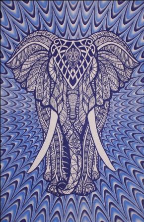 Elephant Blue Texture Wall Hanging Handmade Cotton Tapestry 84"x54" inch