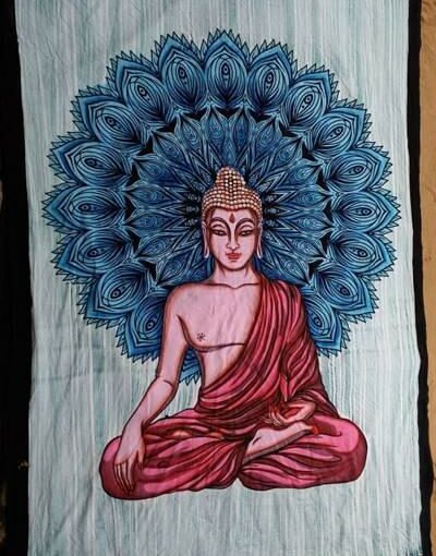 Buddha Bhumisparsha Mudra Wall Hanging Handmade Cotton Tapestry 84" x 54" inch
