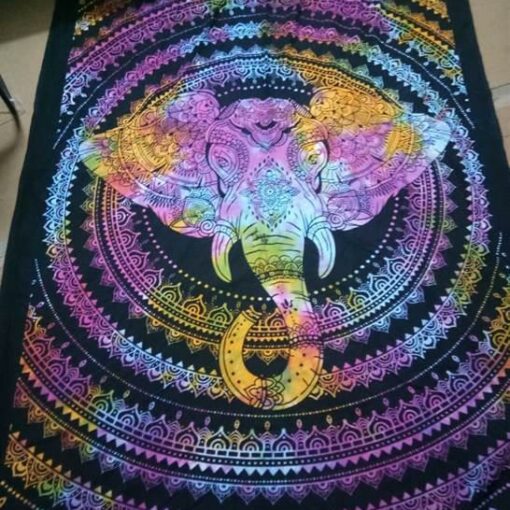 Elephant Face Mandala Wall Hanging Handmade Cotton Tapestry 84" x 54" inch