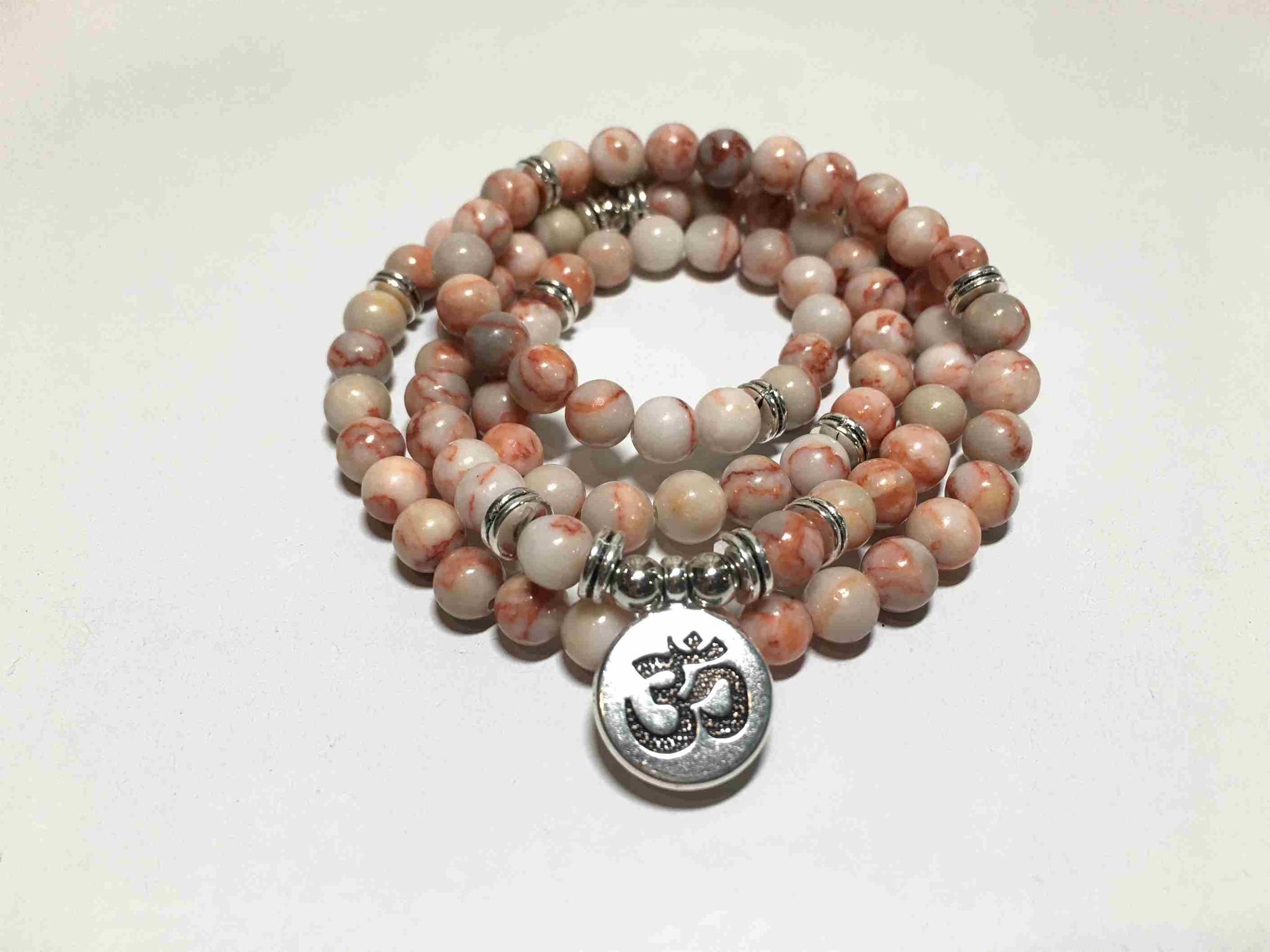 Sunstone/Rhodochrosite 108 Natural Stone Yoga 108 Mala 6 & 8mm Bead Necklace Charm Bracelet