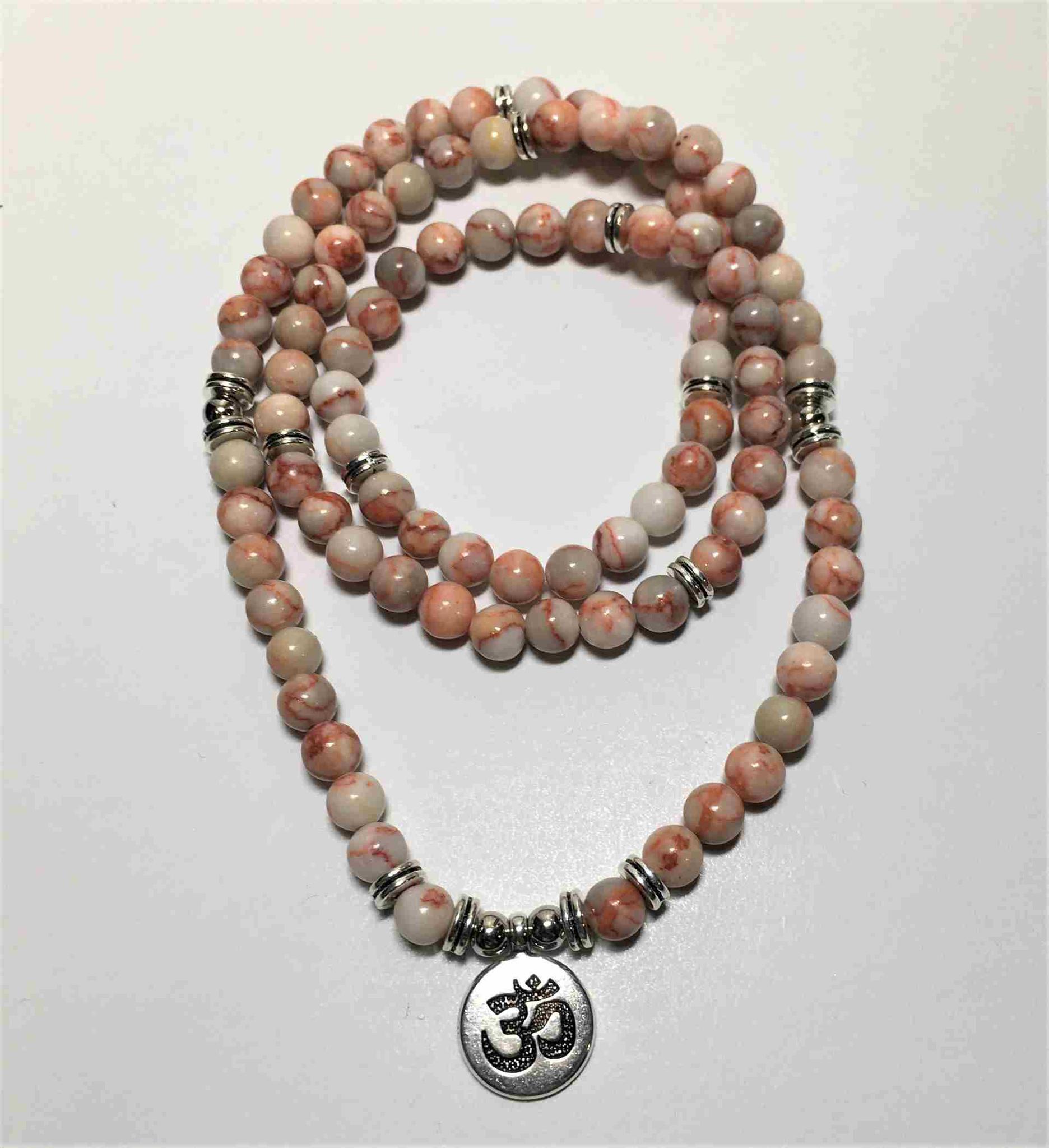 Sunstone/Rhodochrosite 108 Natural Stone Yoga 108 Mala 6 & 8mm Bead Necklace Charm Bracelet - Image 2