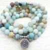 Amazonite 108 Mala 6 & 8mm Beads Natural Stone Bracelet Mala Prayer Beads OM Charm Meditation Necklace VTrendz