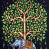 Tree of Life With Elephant Black Base Multi Poster Wall Hanging Handmade Cotton poster Tapestry 40"x30" inch VTrendz