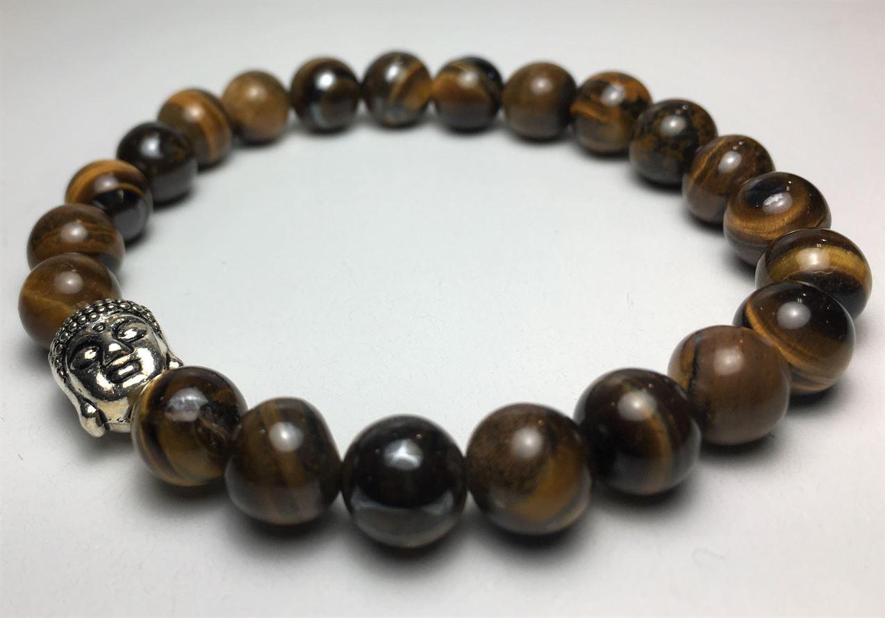Tiger Eye Natural Stone Bracelet with Buddha, Tree of Life, Om Charms - Image 2