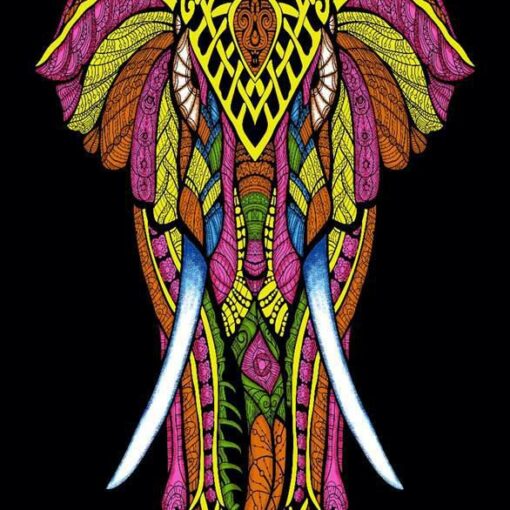 Elephant Black Base Multi Poster Wall Hanging Handmade Cotton Tapestry 40"x30" inch