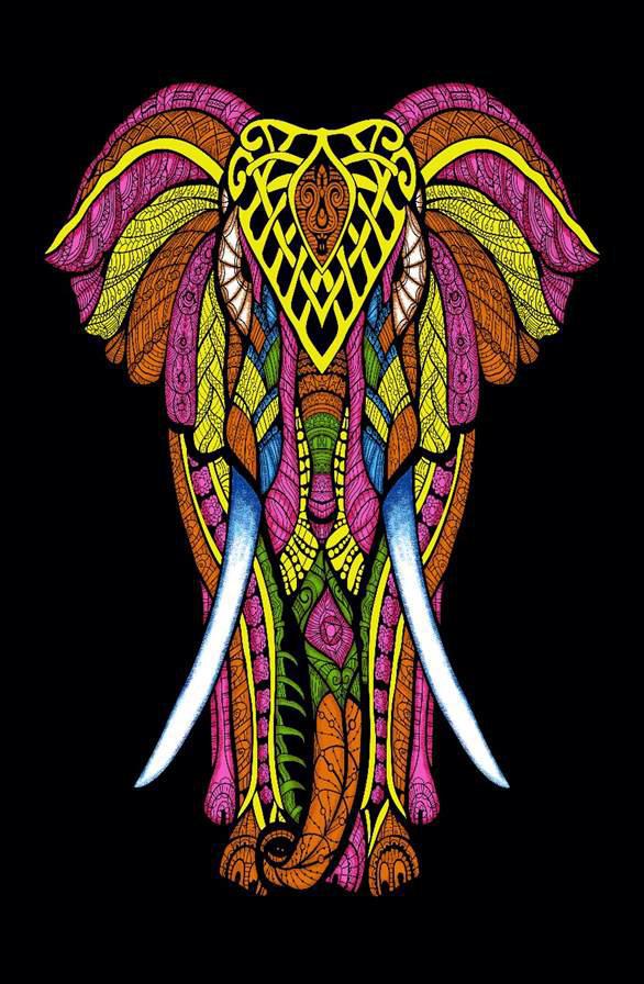 Elephant Black Base Multi Poster Wall Hanging Handmade Cotton Tapestry 40"x30" inch