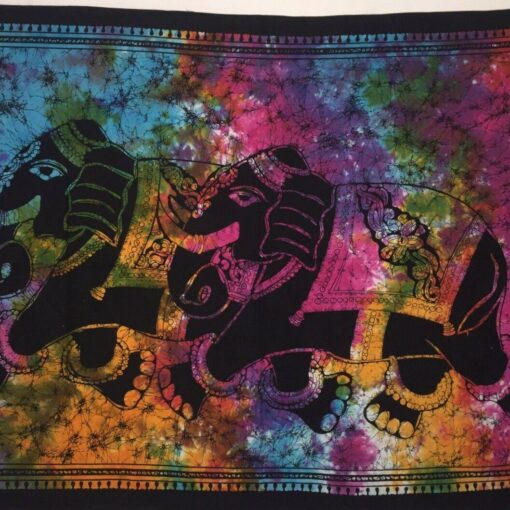 Two Elephant Tiedye Poster Wall Hanging Handmade Cotton Tapestry 40"x30" inch