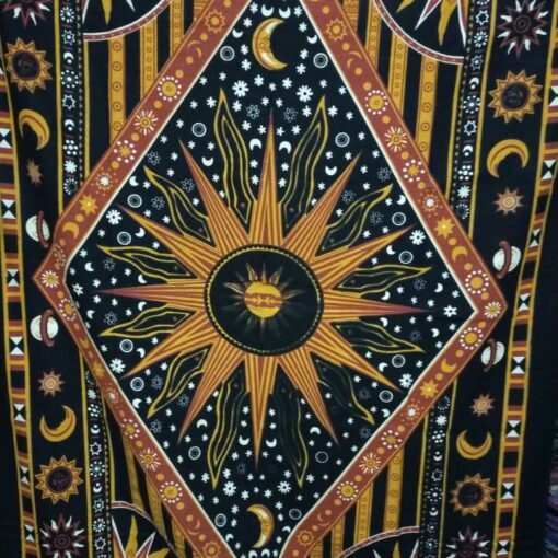 Rhombus Celestial Sun Moon Star Planet Handmade Cotton Tapestry 84" x 54" inch