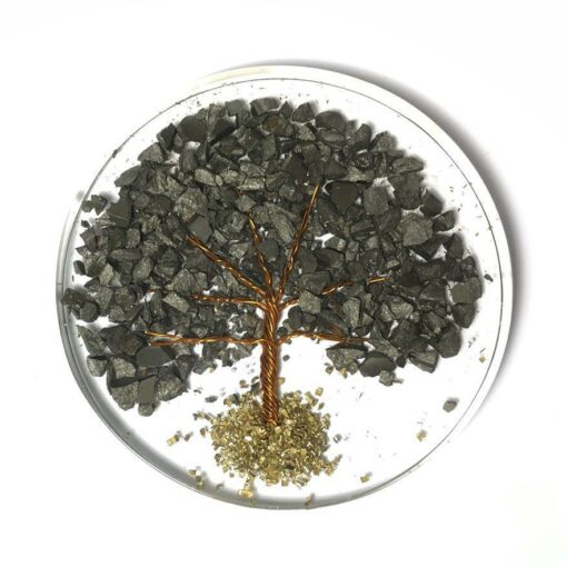 Orgone Coaster / Disc / Plate with Natural Stone Tree of Life Pyrite 3.5" inch diameter