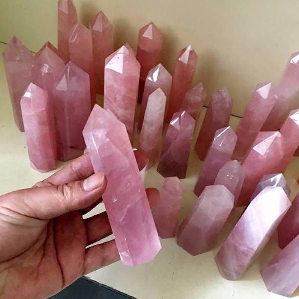 Rose Quartz Obelisk Tower Jumbo Healing Wand Spirit Stone 8 Faceted Pointed Obelisk Tower Healing Reiki Wand Metaphysical Balance Energy Approx. 4 inches tall