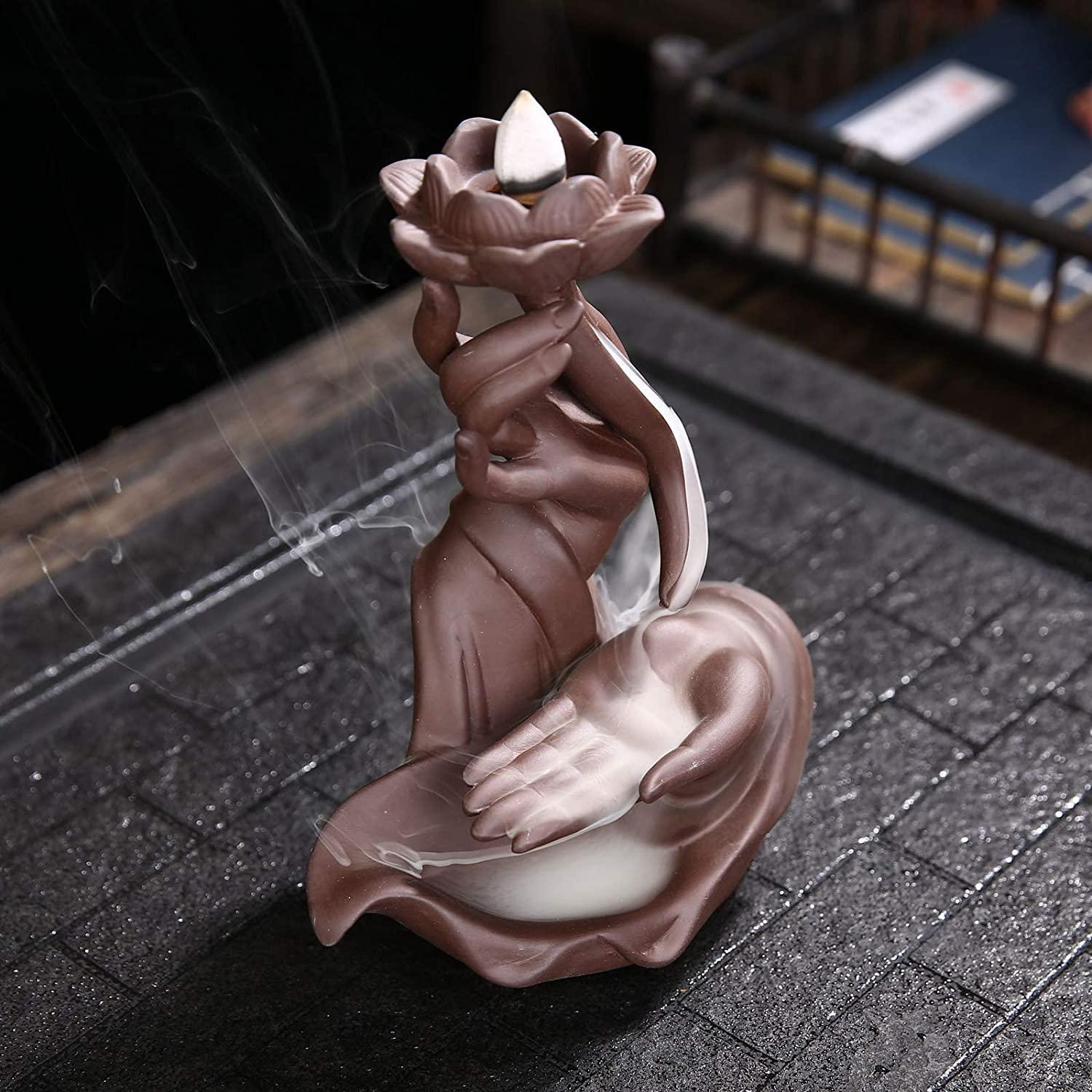 Hand with Lotus Flower Ceramic Backflow Incense Holder Waterfall Incense Burner, Reflux Burner, Handmade Ceramic, Home Decor for Meditation, Mini-Zen Experience - Image 4