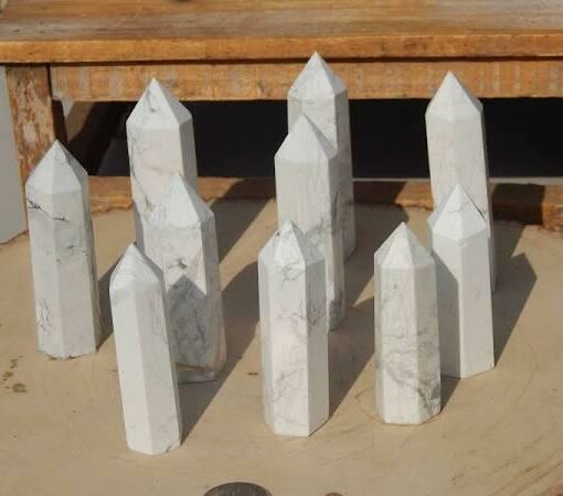 Howlite Obelisk Tower Jumbo Healing Wand Spirit Stone 6 - 8 Faceted Pointed Obelisk Tower Healing Reiki Wand Metaphysical Balance Energy Approx. 2 - 4 inches tall