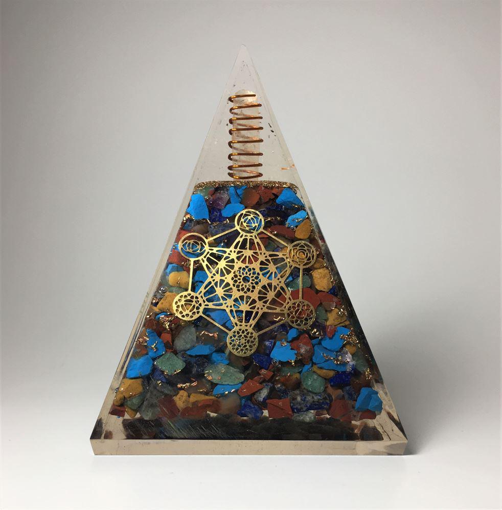 Orgonite Pyramid Mixed 7-Chakra Stones with Symbol 2.75 (L)* 2.75 (W)*3.25 (H) inch - Image 3