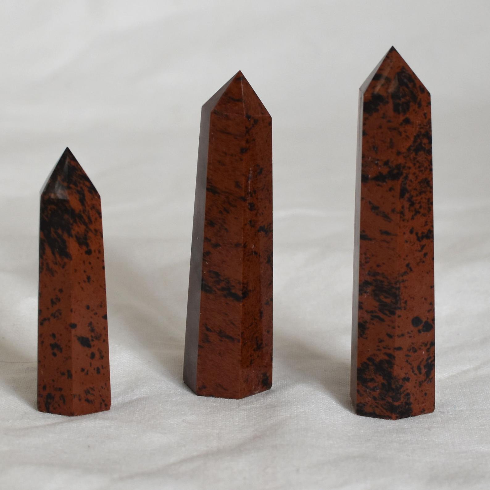 Mahogany Obelisk Tower Jumbo Healing Wand Spirit Stone 8 Faceted Pointed Obelisk Tower Healing Reiki Wand Metaphysical Balance Energy Approx. 4 inches tall