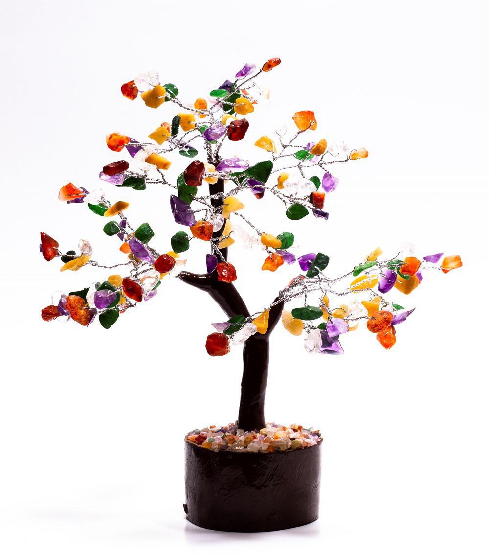 Multistone Wood Base Gemstone Feng Shui Tree 160 to 1000 stones