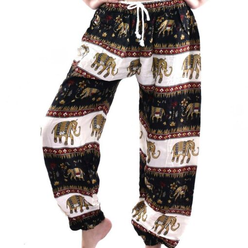 Elephant Print draw string Thai harem pants with single pocket 100% Rayon