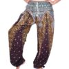 Dark Brown Peacock feather Print draw string Thai Harem Pants with single pocket 100% Rayon VTrendz