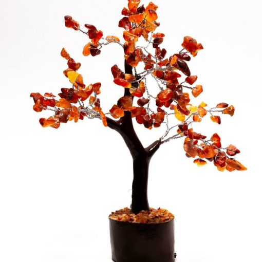 Red Carnelian Wood Base Gemstone Feng Shui Tree 160 to 1000 stones