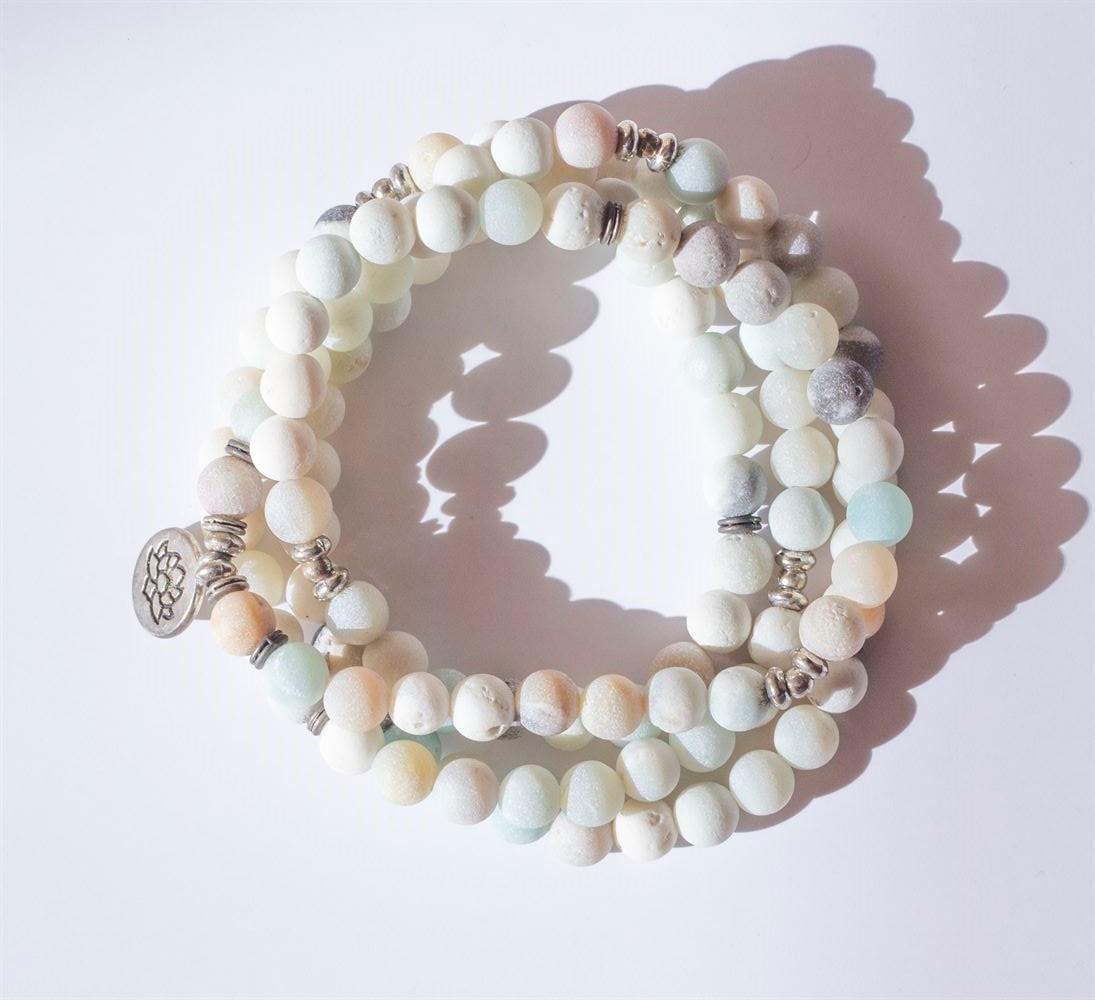 Amazonite 108 Mala 6 & 8mm Beads Natural Stone Bracelet Mala Prayer Beads OM Charm Meditation Necklace - Image 3
