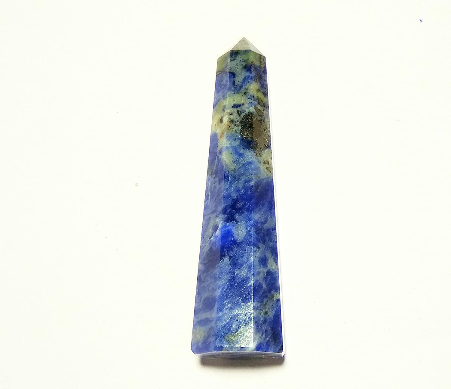 Sodalite Obelisk Tower Jumbo Healing Wand Spirit Stone 8 Faceted Pointed Obelisk Tower Healing Reiki Wand Metaphysical Balance Energy Approx. 4 inches tall
