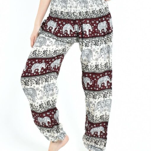 Thai Harem Pants Elastic Waist with Elephant Print and single pocket, Boho Pants Hippie Style Yoga comfort Bohemian 100% Rayon