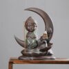 Crescent Moon with Buddha in Meditating Pose Backflow Incense Burner, Reflux Burner, Large Handmade Ceramic Backflow Cone Sticks Incense Holder Home Décor Craftwork Figurine Size: 13.5 * 16.5 cm VTrendz