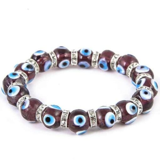 Evil Eye Bracelet for Protection, Purple, Handmade 10 mm / 12mm