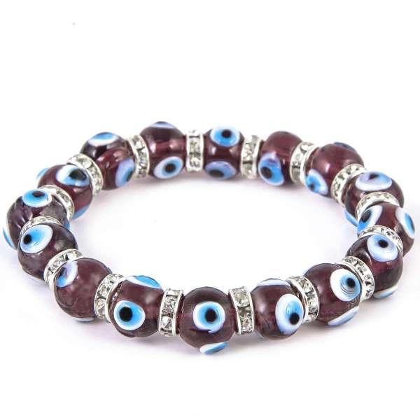 Evil Eye Bracelet for Protection, Purple, Handmade 10 mm / 12mm