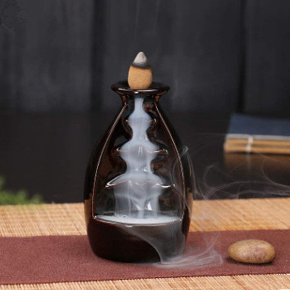 Retro Waterfall Black Ceramic Backflow Incense Holder Waterfall Incense Burner, Reflux Burner, Handmade Ceramic, Home Décor for Meditation, Mini-Zen Experience Size: 6.5*10.5 cm