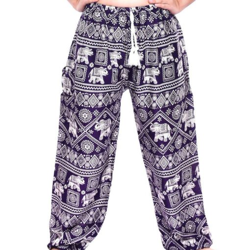 Elephant Print draw string Thai harem pants with single pocket 100% Rayon
